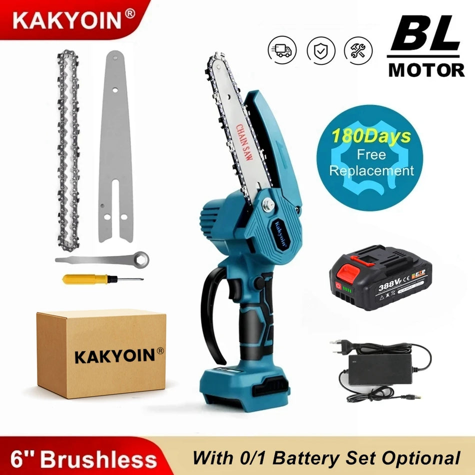 🟠 KAKYOIN 6 Inch Brushless Mini Electric Pruning Saw Handheld Chainsaw Cordless Electric Saw Wood Cutting Tool Garden Tool