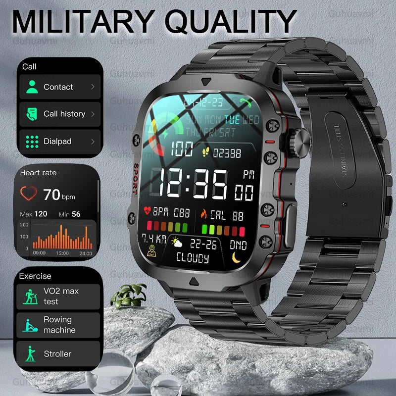 2024New Rugged Military Fitness Smart Watch Men For Android Xiaomi IOS 3ATM Waterproof Sport Ai Voice Calling Smartwatch Outdoor
