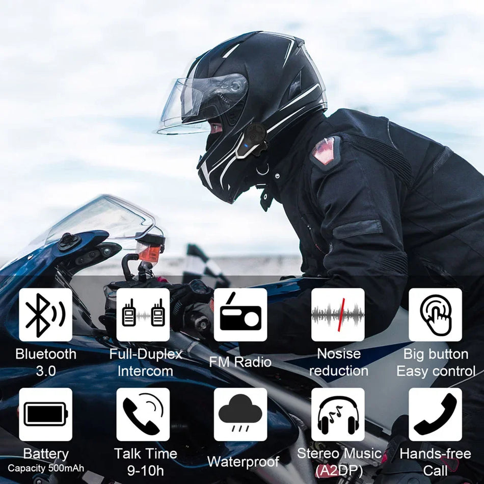BT-S3 Intercom Motorcycle Helmet Bluetooth Headset Headphones Motorbike Communication System FM Radio (2 units)