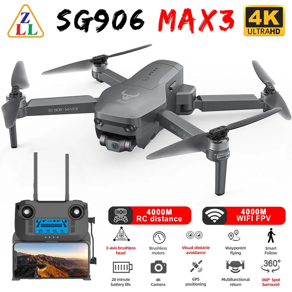 🟠 SG906 MAX3 Drone 4K Camera Professional 3-Axis Gimbal 5G Wifi GPS Dron 4KM Distance Brushless FPV Foldable Quadcopter MAX2 F22S