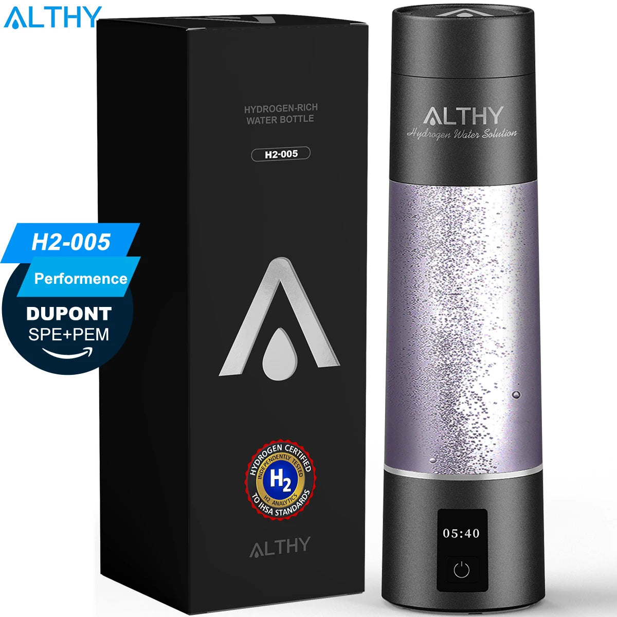 Hydrogen waterfles met 1,5 l sportdesign, draagbare waterstof-ionisator machine, waterstof-watergenerator, voor reizen, fitness, studio thuis (grijs