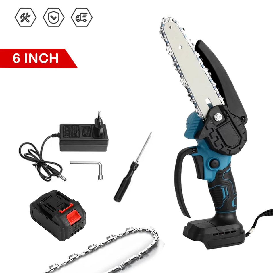 🟠 6 Inch Electric Chain Saw Handheld Portable Chainsaw Tree Wood Cutter Pruning Garden Power Tool Compatible 20V Makita Battery