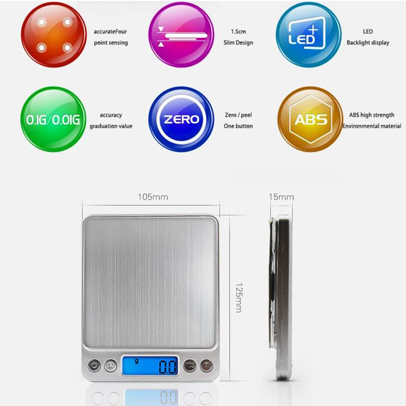 Portable Mini LCD Digital Scales Weight Balance Scale Suitcase Barista Scale 500/0.01g 3000g/0.1g Jewelry Travel  Kitchen Tools