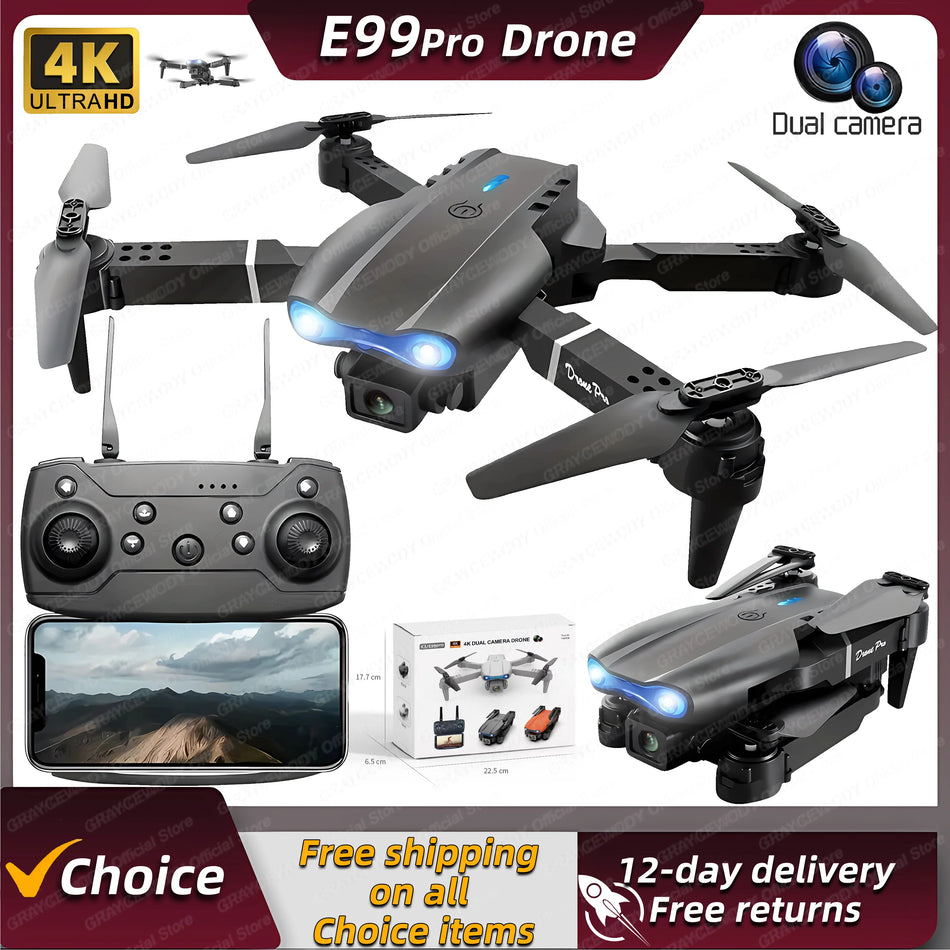 🟠 New E99Pro RC Drone 4K Professinal With Wide Angle Dual HD Camera Foldable RC Helicopter 5G WIFI FPV Height Hold Apron Sell