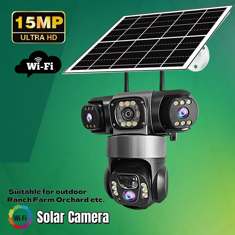 V380 Pro WIFI IP Solar Camera Outdoor 15MP Triple Lens Triple