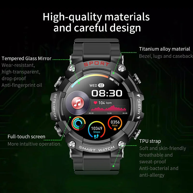 2023 New Blood Oxygen Blood Pressure Bluetooth Headset 2-in-1 Call Real-Time Heart Rate Temperature Monitoring Men's Smart Watch
