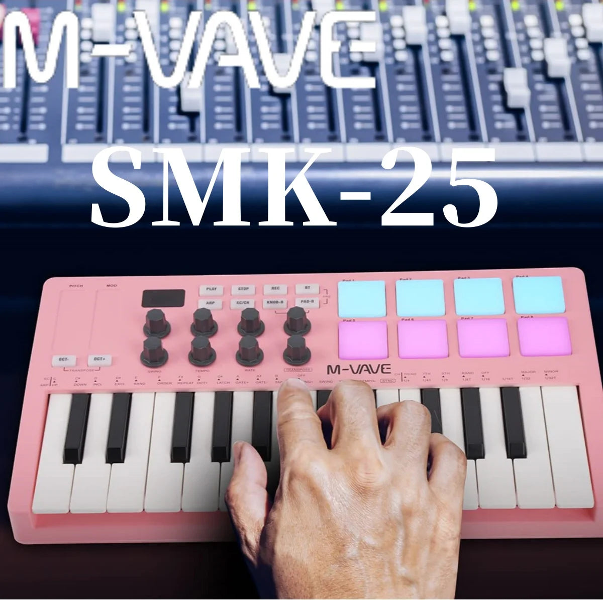 M-VAVE SMK-25 Controler de Tastatură MIDI USB cu 8 Pad-uri RGB