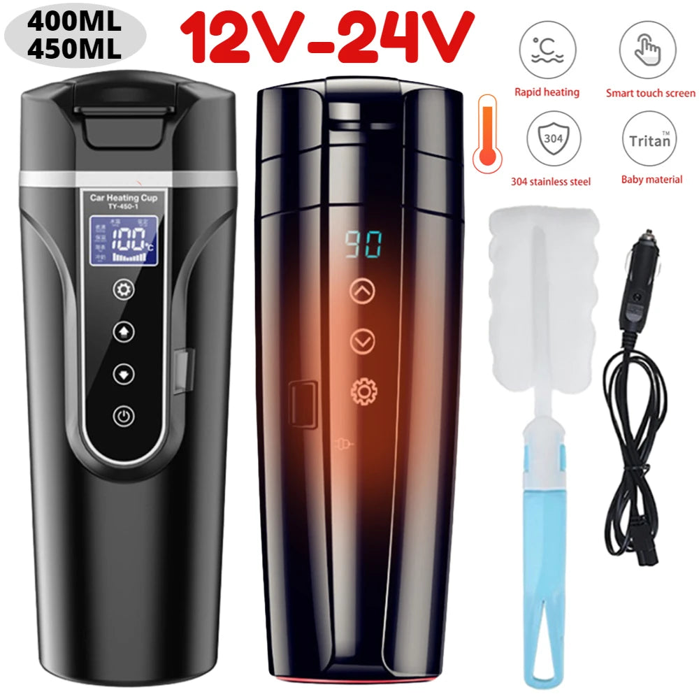 12V 24V Car Heating Cup Portable Electric Kettle 350/400ML Smart Digital  Thermos Stainless Steel Coffee Mug Thermal Water Bottle  InterCyprus  Trading Ltd