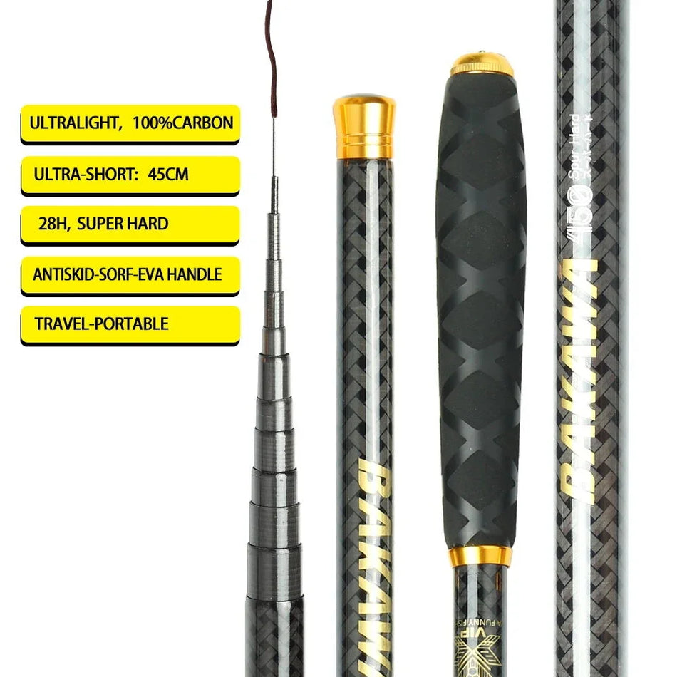 JOSBY Telescopic Carbon Fiber Fishing Rod 1.8-7.2M  Ultra Light Travel Portable Mini Stream Freshwater Carp Pole Tackle