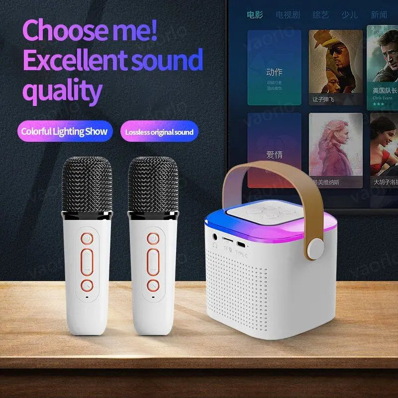 🟠 Y1 Wireless Dual Microphones Karaoke Machine KTV DSP System Bluetooth 5.3 PA Speaker HIFI Stereo Surround RGB Colorful LED Light