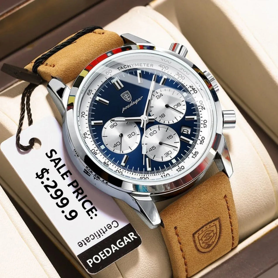 🟠 POEDAGAR Luxury Man Watch High Quality Waterproof Chronograph Luminous Men's Wristwatch Leather Men Quartz Watches Casual Clock