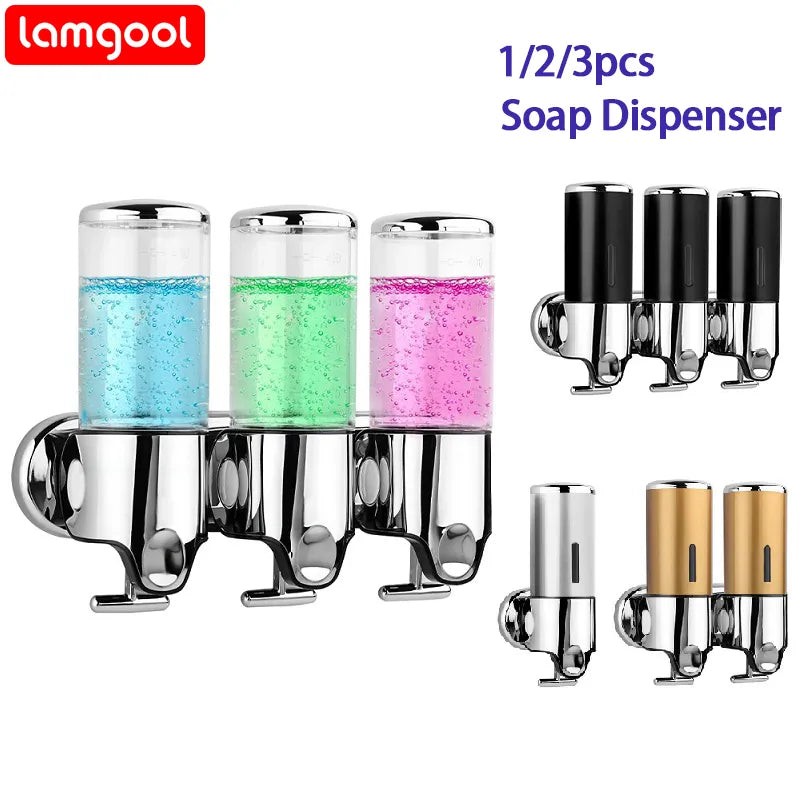 Lamgool Wall Mounted Bathroom Shampoo Dispenser Double Liquid Soap Dispenser Holder Soap Head Shower Liquid Dispenser Container