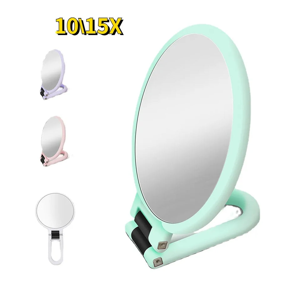 10/15X 180° Rotatable Magnifying Light Makeup Mirror Handheld Folding Double Sided Makeup Vanity Mirror Portable Makeup Tool