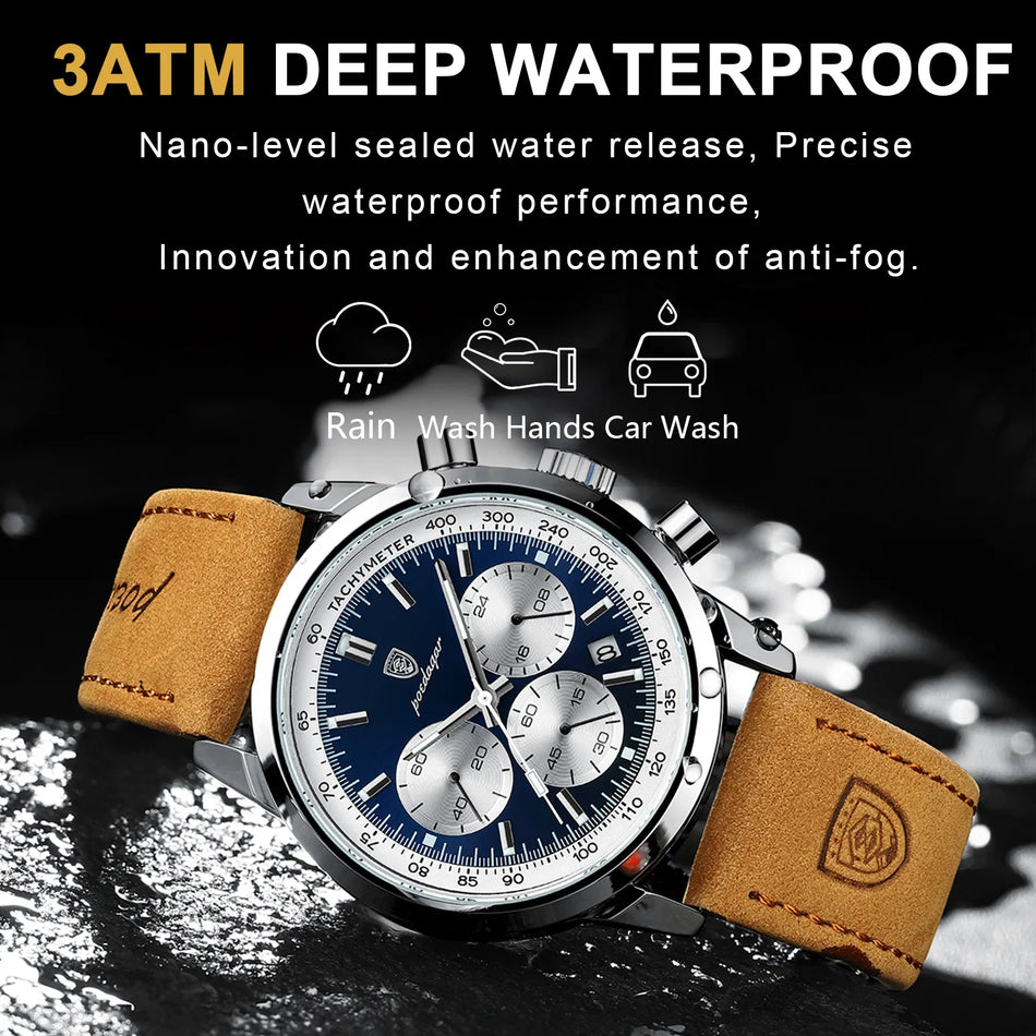 🟠 POEDAGAR Luxury Man Watch High Quality Waterproof Chronograph Luminous Men's Wristwatch Leather Men Quartz Watches Casual Clock