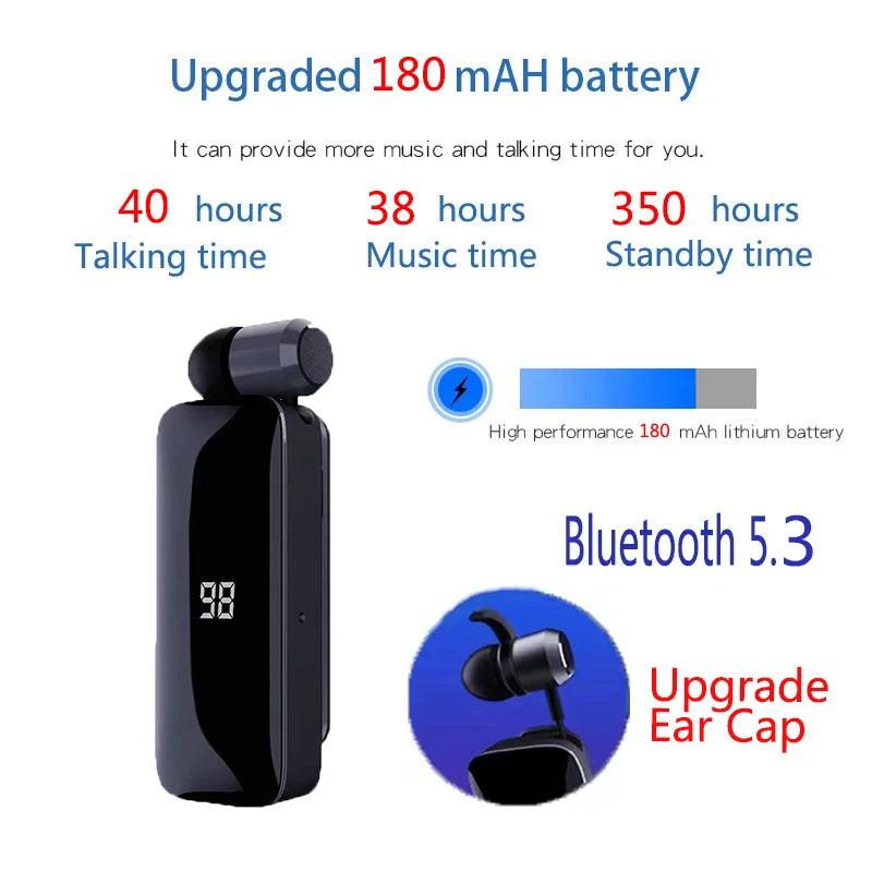 F906 Talk Time 40 Hours Bluetooth Headset BT5.3 Call Remind Vibration Sport Clip Driver Auriculares Earphone PK K55
