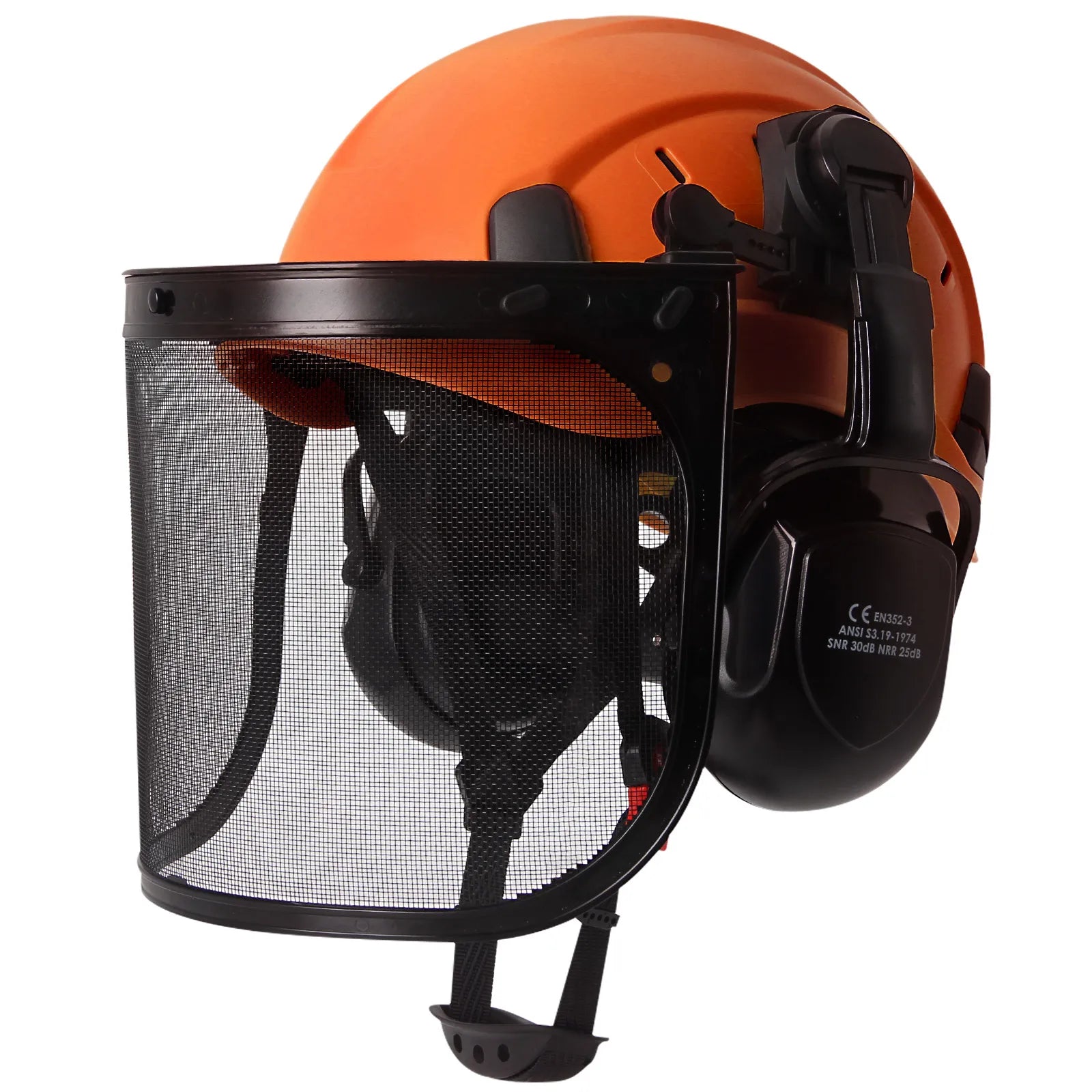 UM ULTRAMAXX 6-in-1 Chainsaw Helmet – ANSI Z89.1 Approved, Mesh Face Shield, 31dB Ear Muffs, Ventilated, Orange