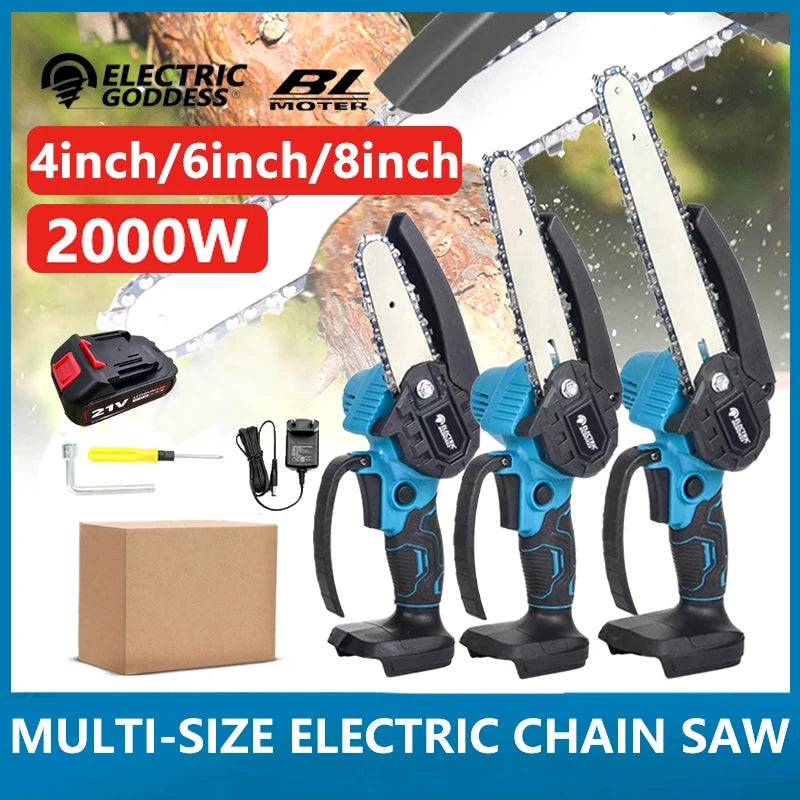 🟠 Electric Goddess Brushless Electric Chain Saw 4/6/8 Inch Mini Chainsaw Wood Cutter Pruning Garden Power Tool For Makita 18V