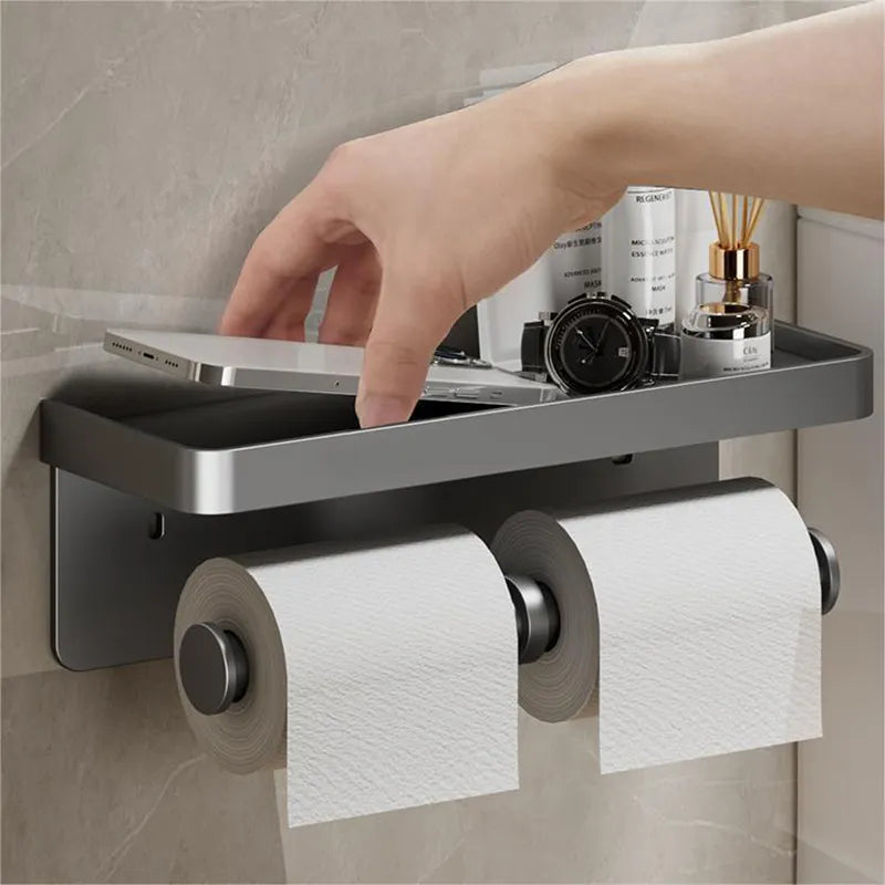 Large Toilet Paper Holder Wall-Mounted Paper Roll Holder With Storage Tray Toilet Organizer Phone Stand Bathroom Accessories