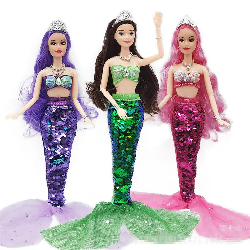 11 Inch Mermaid Doll Full Set Multi Joints Movable 30cm Height Doll with Sequin Skirt Suit Girls Dress Up Toys