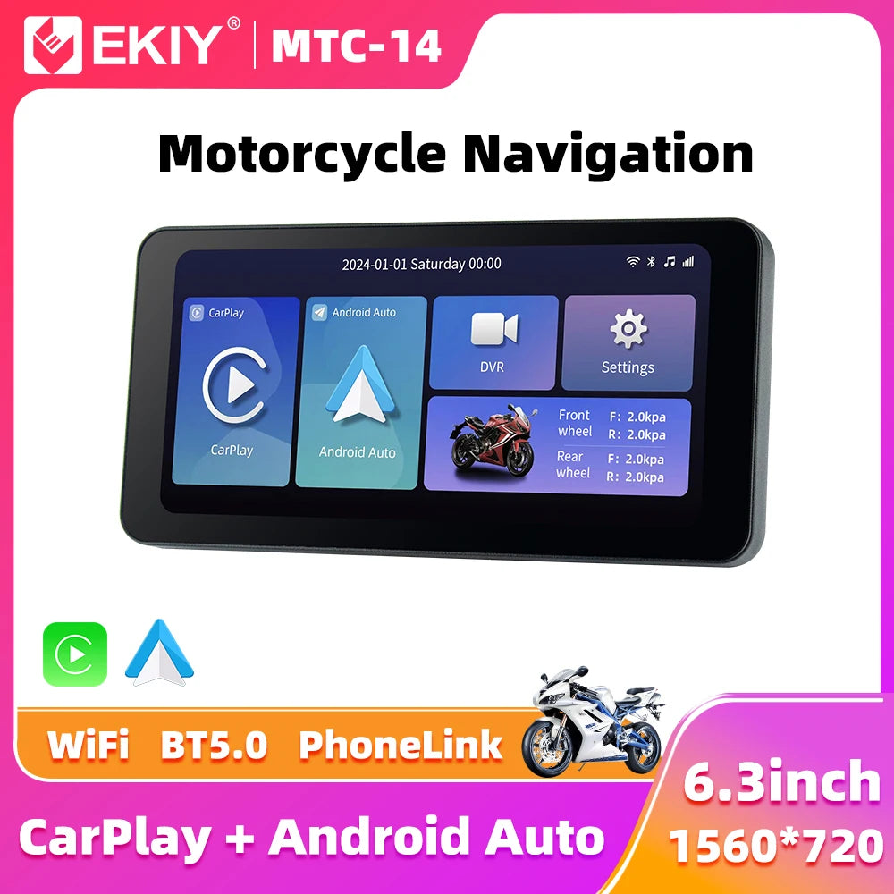 EKIY 6.3 inch Wireless CarPlay Moto Android Auto GPS Motorcycle ...