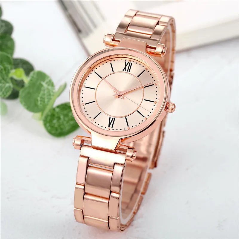 🟠 Luxury Rose Gold Stainless Steel Watches Female Classic Round Dial Quartz Watch Women Business Wristwatches Wrist Jewelry Reloj
