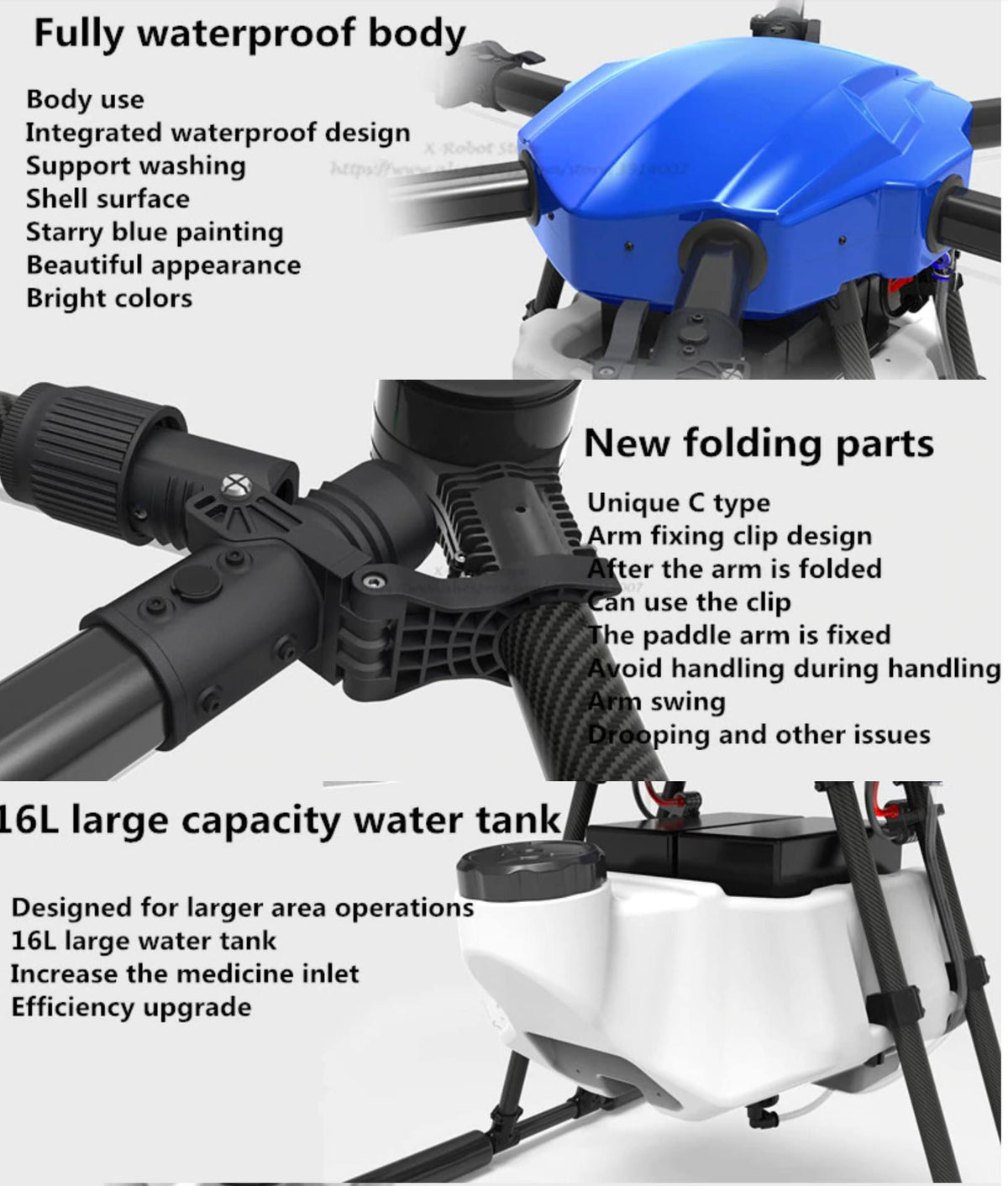 EFT E610S 10L Agricultural Spraying Drone E610S 10KG Folding Wheelbase Frame Brushless Water Pump Spray X6 Power System Kit