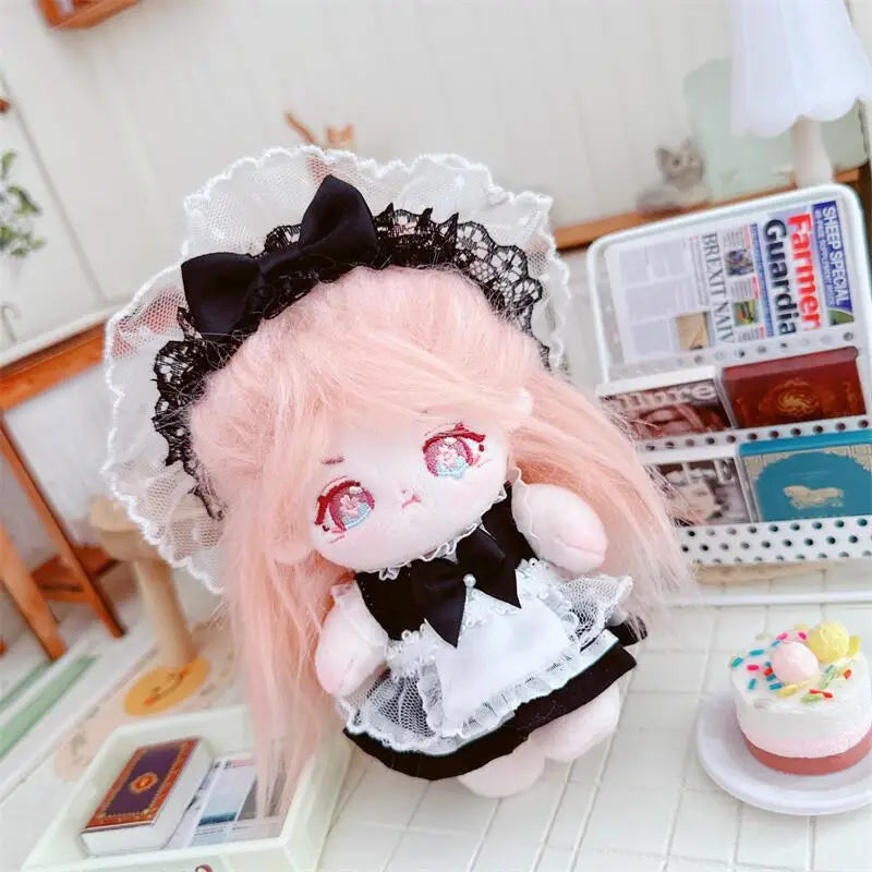 10cm Mini Kawaii Lolita Black White Maid Attire Dress Suit Plush Doll Cute Soft Stuffed Idol Cotton Doll for Girl Kids Fans Gift