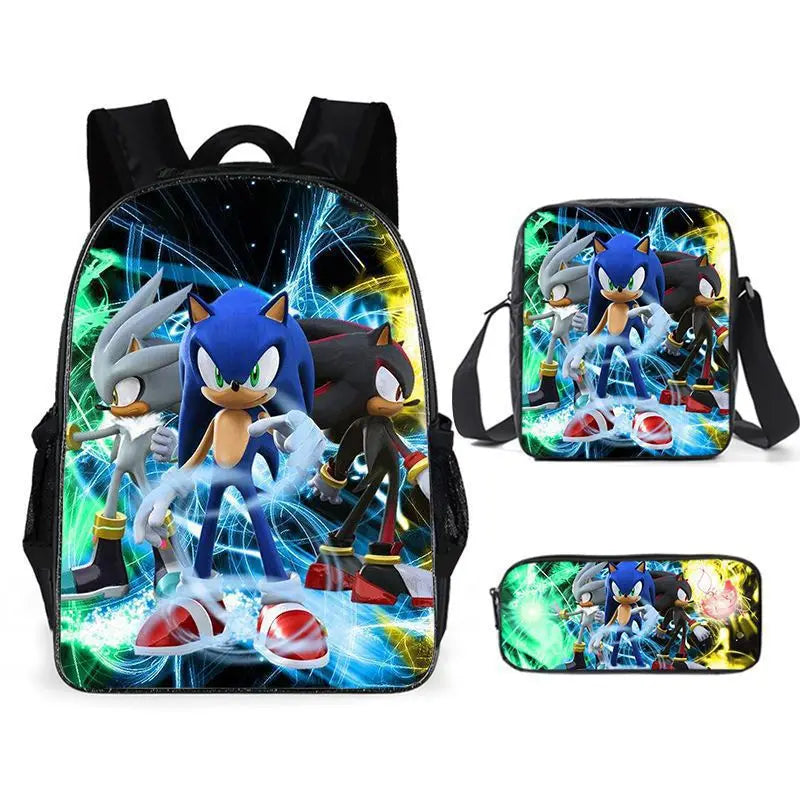 3PC-SET Sonic Backpack Primary and Middle School Students Schoolbag Boys Girls Anime Cartoon School Bag Mochila Zipper Shoulders