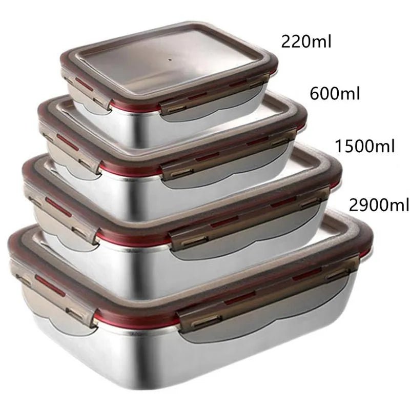 🟠 304 Stainless Steel Food Lunch Bento Box Sealed Leakproof Travel Storage Box Household Pickle Box Microwave Heating Lunchboxs