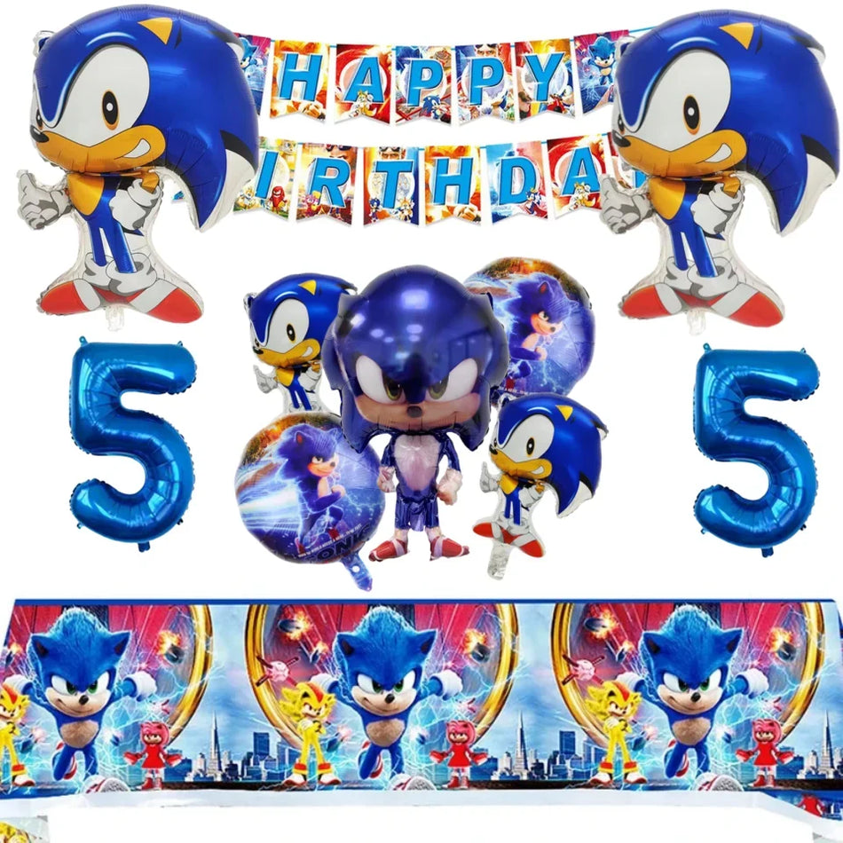 Baby Shower Kids Sonic Balloons Set Paper Disposable Tableware Girls Boys Birthday Party Decoration Supplies Children Gifts