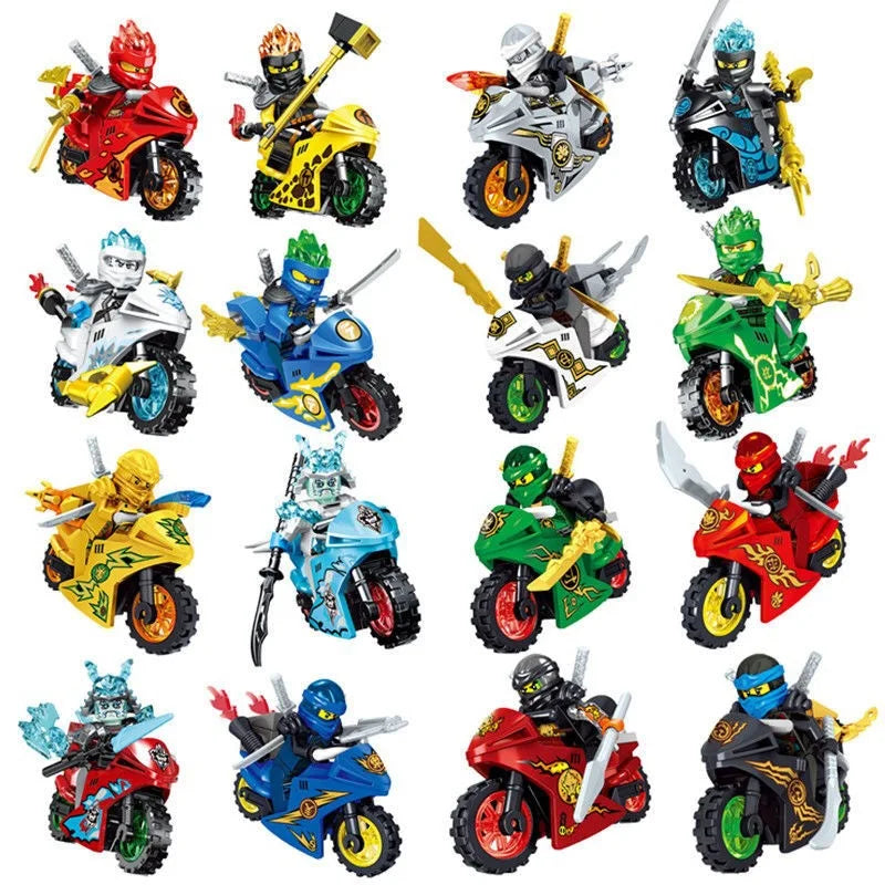 🟠 Ninja Motorcycles Figures Cole Zane Nya Jay Lloyd Kai Ice Emperor Bricks Mini Action Toy Figures Building Blocks Assembly Toys G