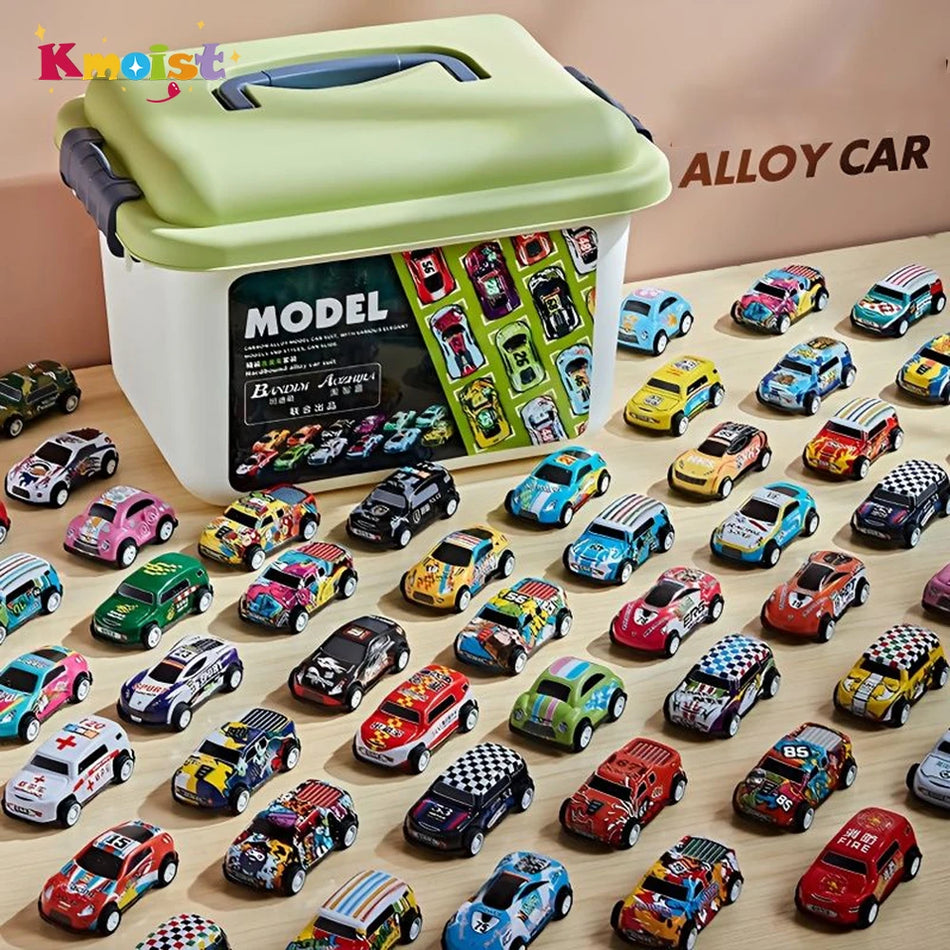 🟠 Mini Alloy Car Model Set with Storage Box Diecast Cars Toys for Boys Sliding Inertia Vehicle Children Toy Kit Kids Gifts