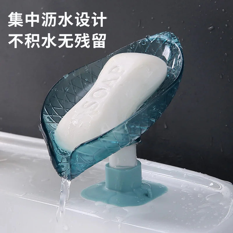 🟠 Leaf Shape Soap Box Drain Soap Holder Box Bathroom Shower Soap Holder Sponge Storage Tray Creative Sucker Water-free Storage Box