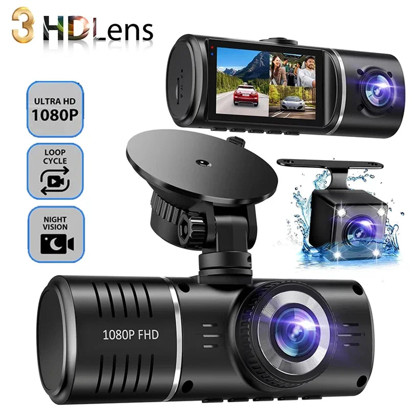 3 Channel Dash Cam Front Inside Rear Three Way Car Dash Camera 1080P HDR Lens With IR Night Car video recorder car accessories