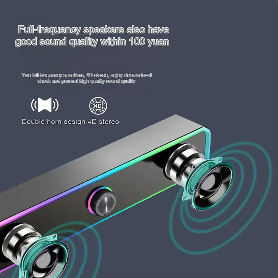 New Bluetooth Speaker 4D Surround Soundbar Wired Computer Speakers Stereo Subwoofer Sound Bar for Laptop PC Theater TV Aux 3.5mm