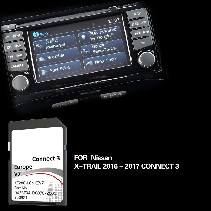 for Nissan X-TRAIL 2016 2017 Connect3 LCNKEV7 Map Navigation 16GB