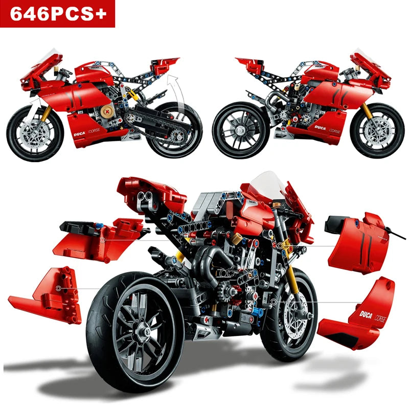 🟠 Technical Motorcycle Ducatis Racing Car Building Blocks 42107 IDEAS Model Motorbike Vehicle Bricks Toys for Kids Christmas Gifts