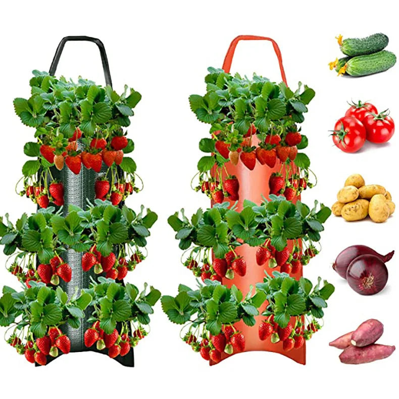 🟠 Multi-Function Hanging Strawberry Grow Bag Upside Down Planter Tomato Potato Vegetable Flower Plant Grow Bags  Garden Decoration