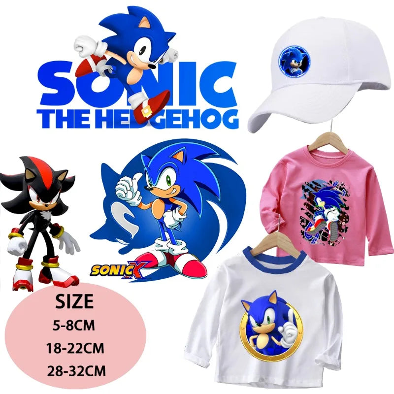 🟠 Sonic Patch Iron Transfer Stickers Cute Cartoon Animal Patches Kids Clothes DIY T-shirt Appliques Vinyl Sticker Birthday Gift