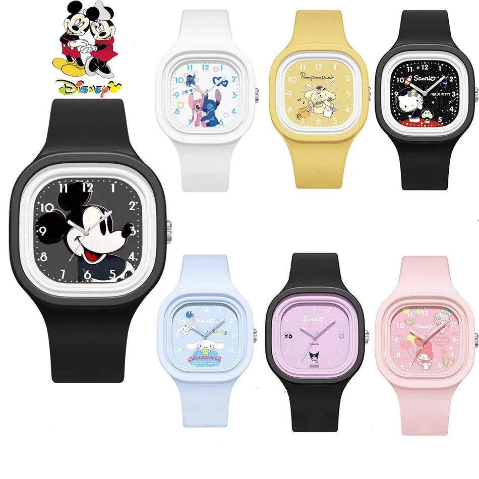 🟠 Disney Anime Minnie Children Watch Kawaii Stitch Mickey Mouse Silicone Sport Watch Cartoon Lilo & Stitch Accessories Kids watch