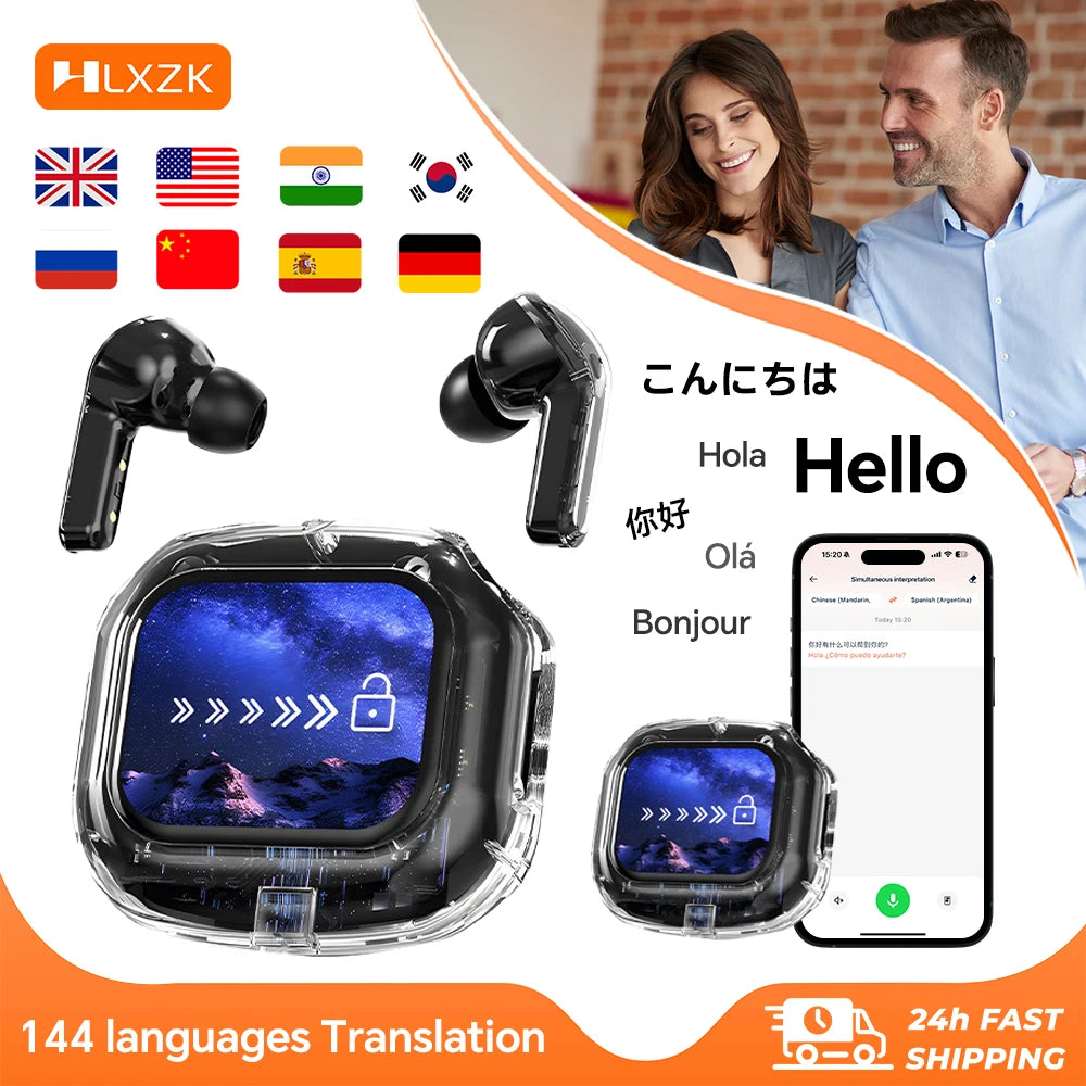 Auricolari NE40 Con Traduzione In Tempo Reale 134 Lingue, Schermo A Colori, Cancellazione Rumore E Bluetooth 6.0, Perfetti Per Viaggi E Lavoro
