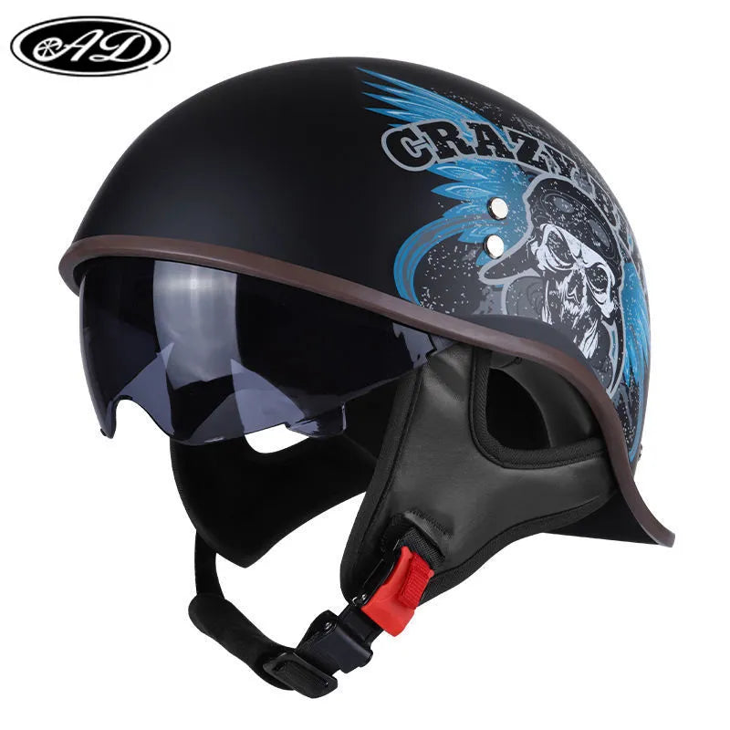AD Retro Motorcycle Half Helmet Four Seasons for Harley Moto Helmet Open Face Motorbike Crash Helmets Casco Safety Cap