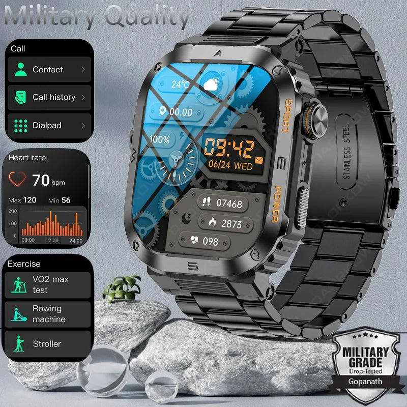 2023 New Outdoor Military Smart Watch Men Bluetooth Call Smartwatch GPS Sport Waterproof Ftiness tracker Watch For Huwei Xiaomi