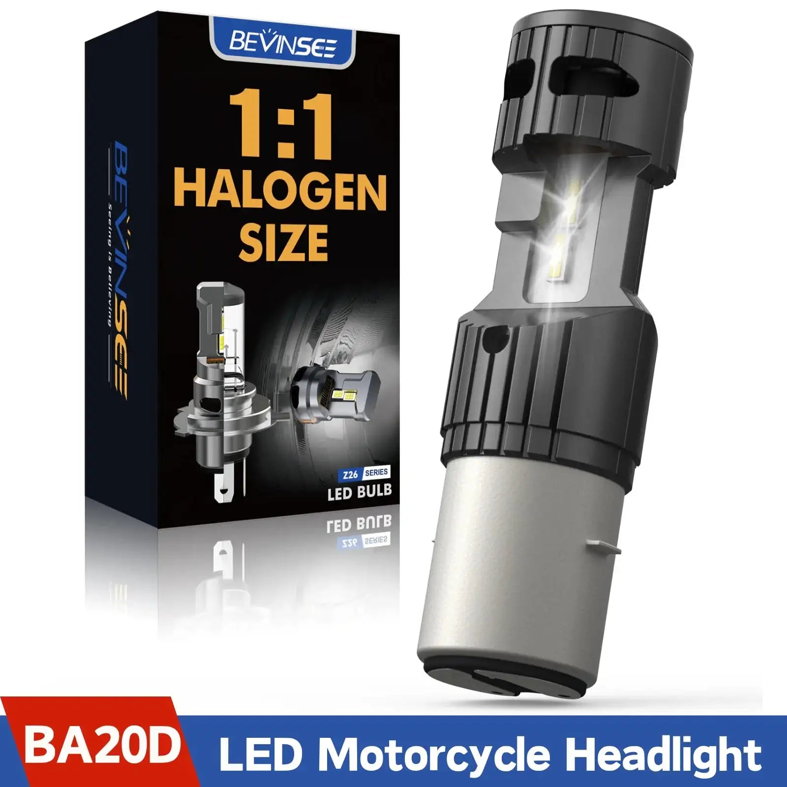 Bevinsee BA20D/H6 LED Motorcycle Headlight Bulb - 6000K White, 1500 Lumens, Hi/Lo Beam, 2-Year Warranty