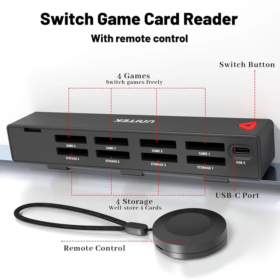 Unitek New Switch Game Card Reader with Wireless Remote Controller for Nintendo Switch/Switch OLED Multiple Gaming Cards Holder