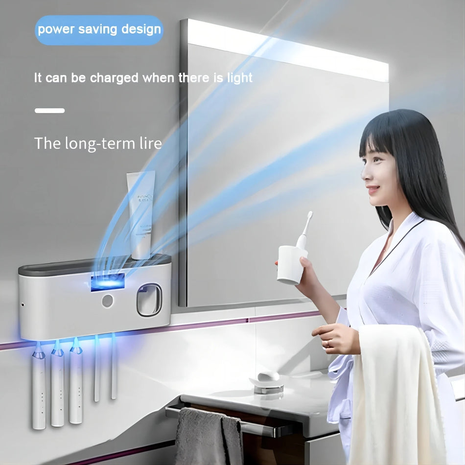 🟠 UV Toothbrush Sterilizer Holder Solar Energy Toothbrush Bathroom Organizer Smart Toothpaste Squeezer Dispenser Home Accessories