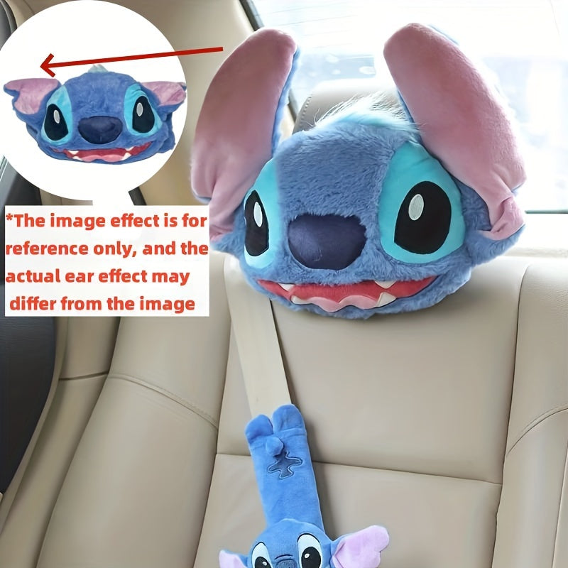 Disney Kawaii Stitch Plush Car Headrest & Seatbelt Cover Set - Cyprus