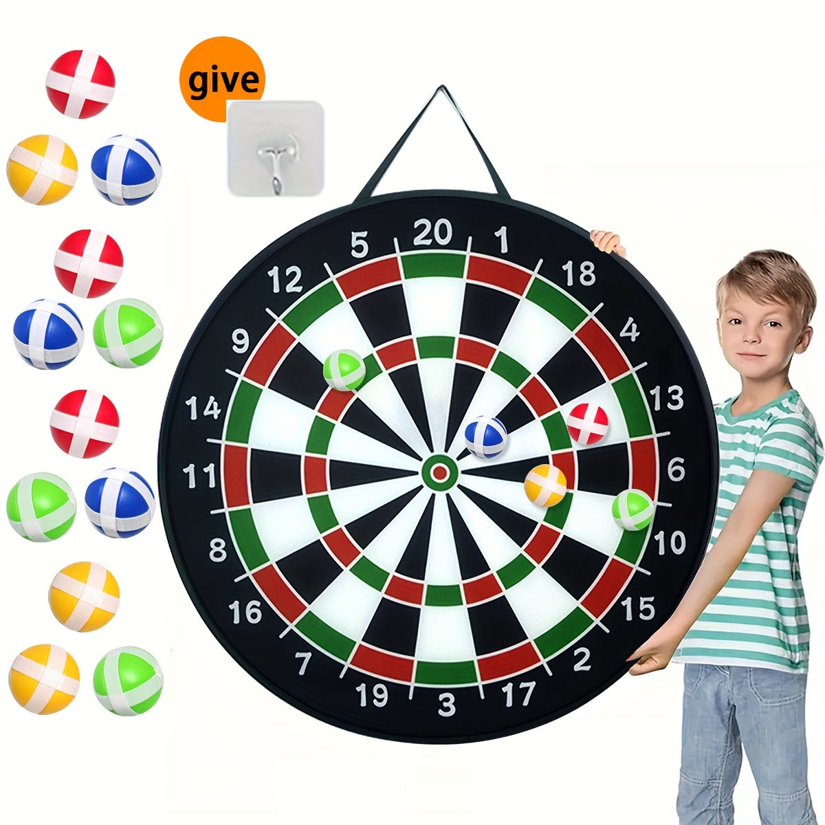 Large Dart Board Set with 12 Sticky Balls Indoor Outdoor Toy for