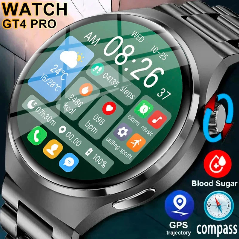 New GPS Smart Watch Men For Huawei GT4 Pro 466*466 HD Screen Heart rate Bluetooth Call  IP68 Waterproof Blood Sugar Smartwatch
