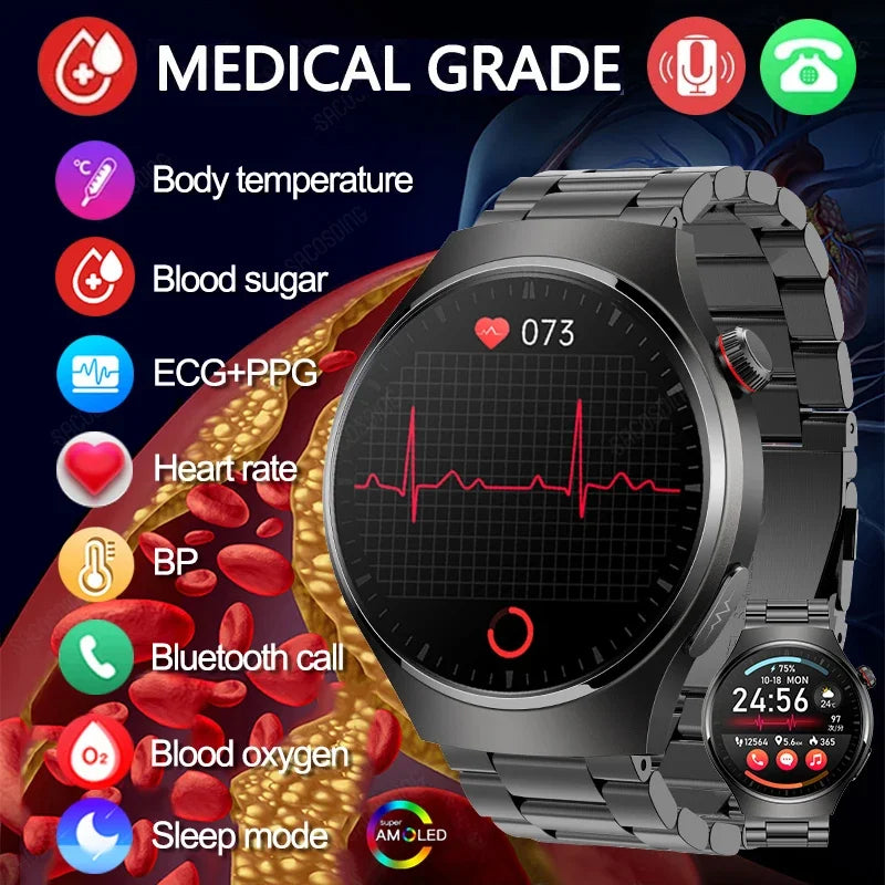 🟠 2024 New Health ECG+PPG Smart Watch 466*466 AMOLED Smartwatch Men Blood Glucose Heart Rate Watches Sports Fitness Bluetooth Call